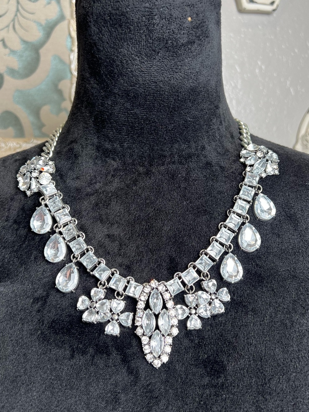 Silver Crystal Statement Necklace - Women Jewelry